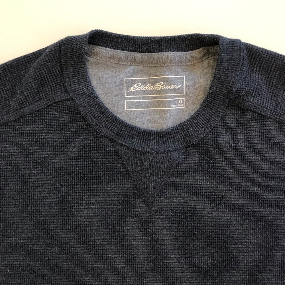 EDDIE BAUER Waffle Shirt Charcoal Crew Neck Long Sleeve Side Panels XL - Picture 3 of 11